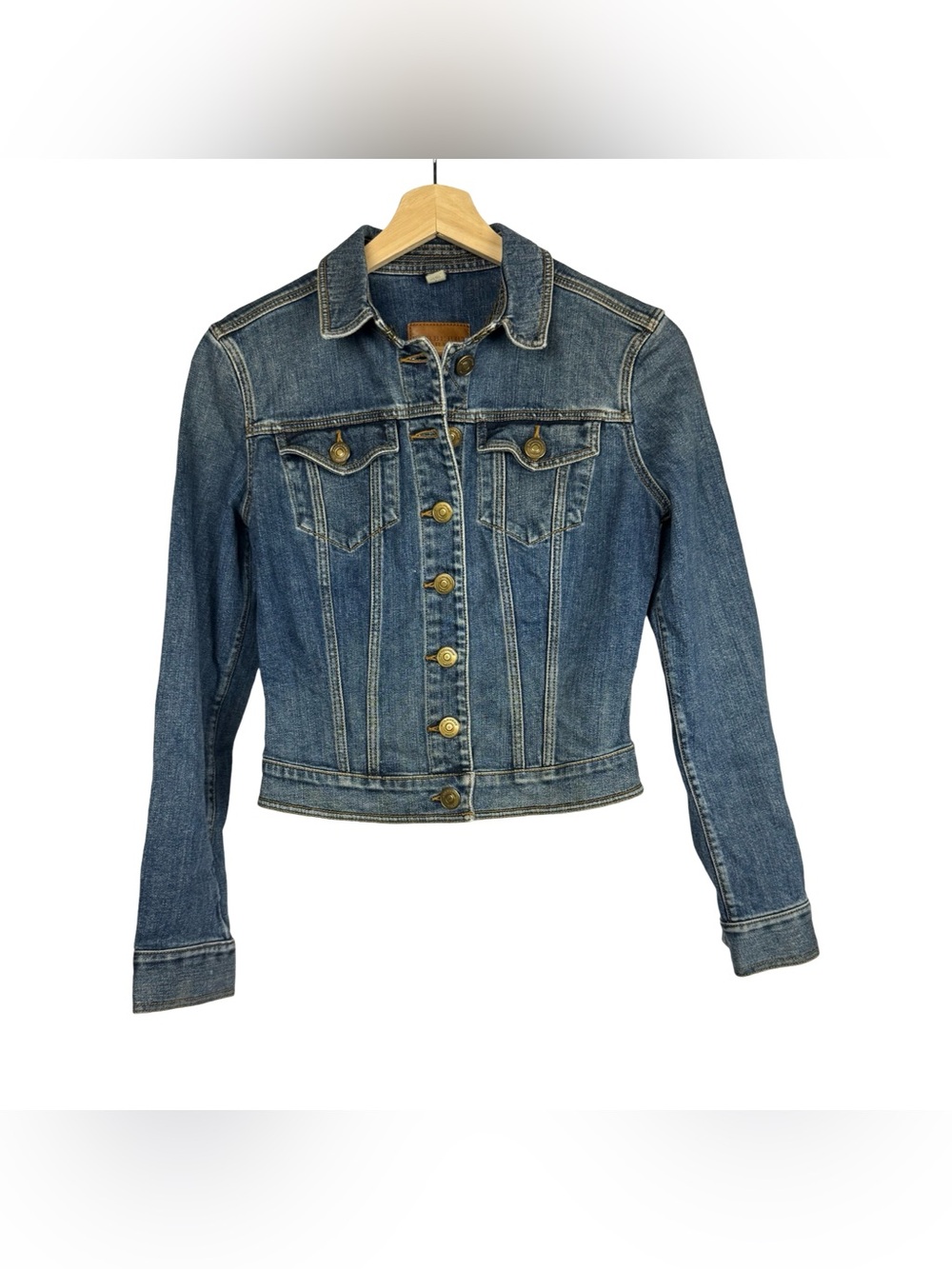 Factory Faded Burberry Brit Cropped Denim Jacket Blue Fitted Jean Trucker Coat S